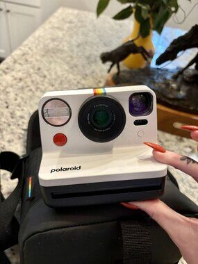 Polaroid White Instant Camera with Rainbow Carrying Case & Film